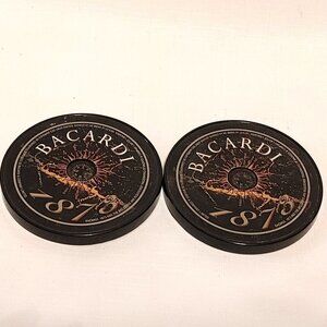 BACARDI 1973 Rum Coaster Set of 2 Embedded Compass